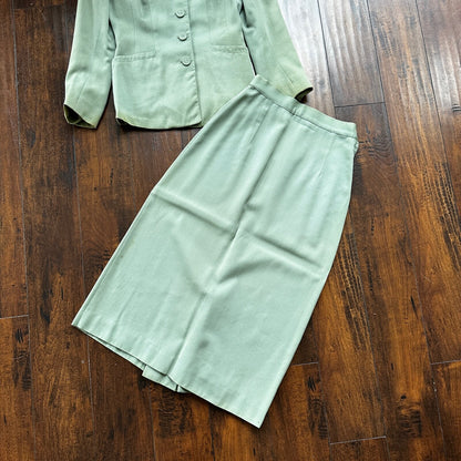 1950s Teal Green VTG 2 Piece Womens Houndstooth Suit Joselli MCM Wool 50s 40s