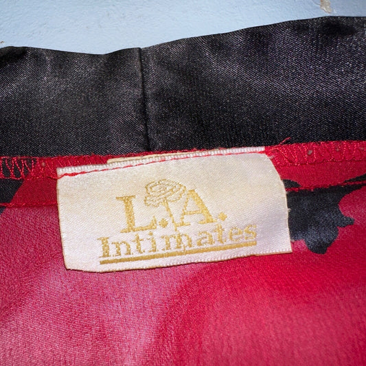 Vintage 1980s L.A. Intimates Women's Robe Kimono Coverup Size XL Floral Red