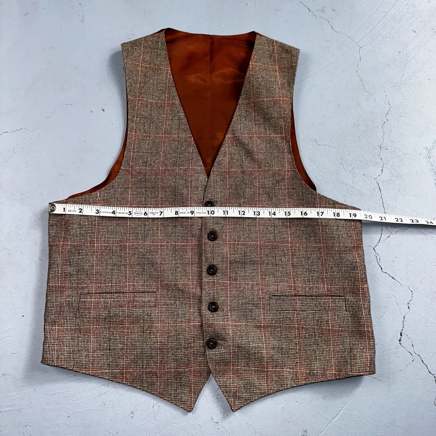 VTG Mens 3 PC Suit 42 Jacket Coat Pants Vest Plaid Rockabilly 70s 1970s Brown