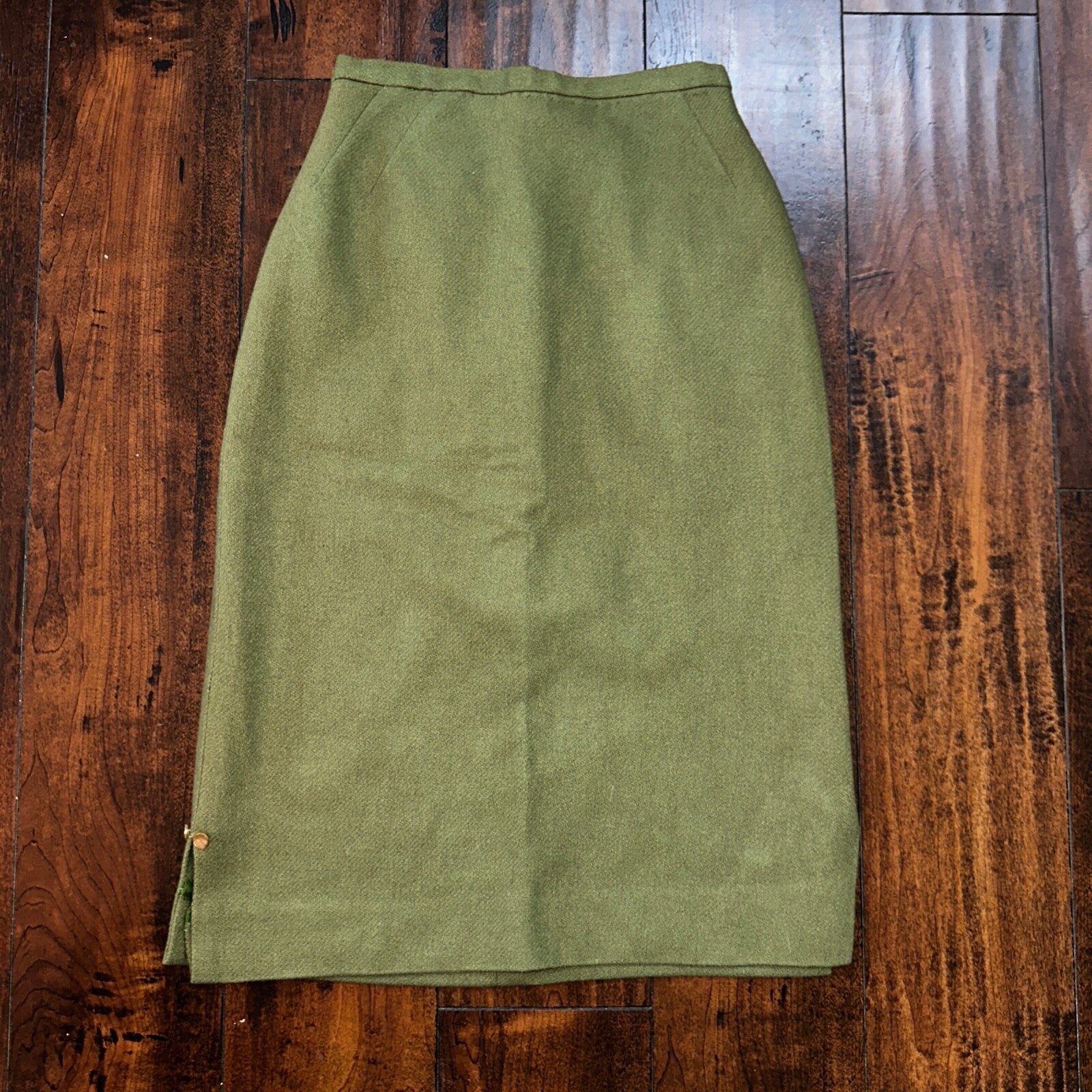 VTG USA Rockabilly Womens Dress Skirt 60s 70s Bottom Plaid Cute Green Wool