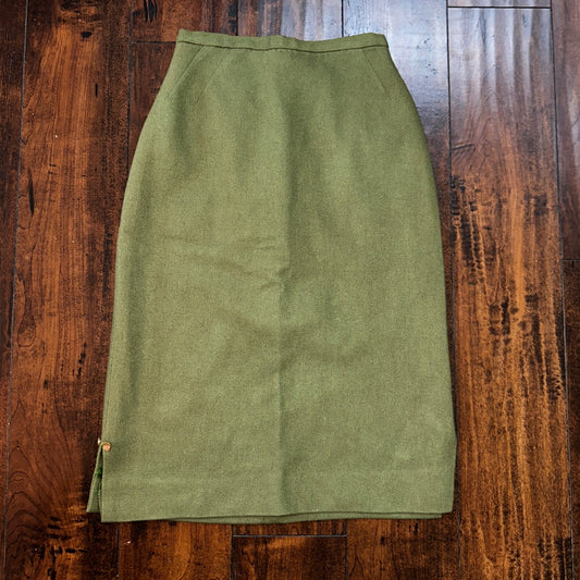 VTG USA Rockabilly Womens Dress Skirt 60s 70s Bottom Plaid Cute Green Wool