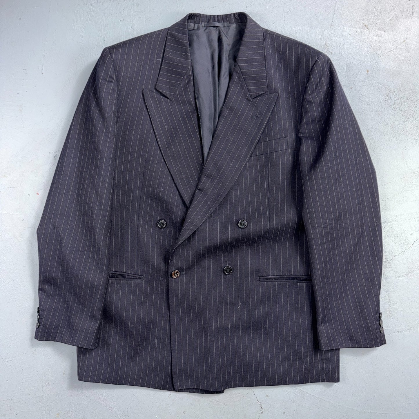 VTG Wool Suit Italy 54 Jacket Sport Coat Virgilini Double Breast Pin Stripe 80s