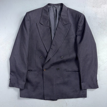 VTG Wool Suit Italy 54 Jacket Sport Coat Virgilini Double Breast Pin Stripe 80s
