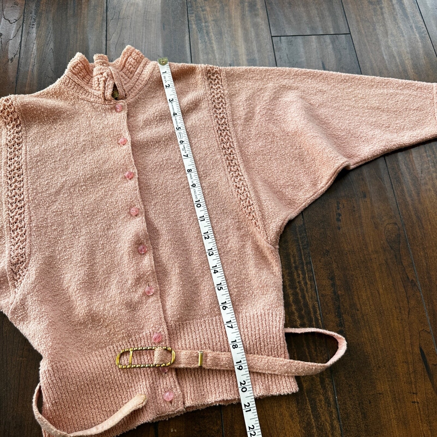 VTG 1960s Pink Knit Cardigan Sweater Rockabilly 60s Wool Belted Chapter House