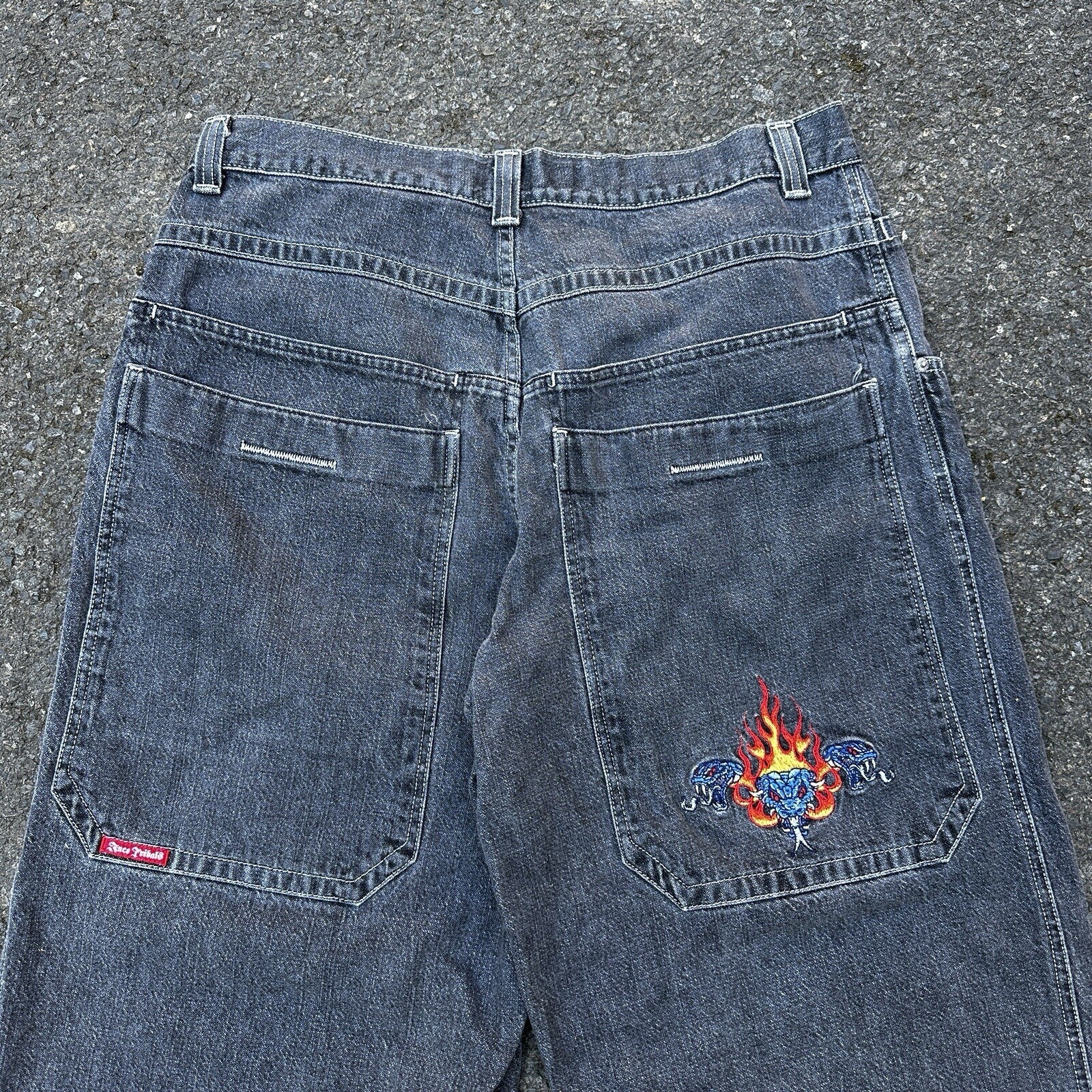 VTG JNCO Jeans Men's 38x32 Y2K Skater Wide Leg Flaming Snakes Skate Emo Grunge