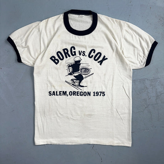1970s Salem Oregon Ringer VTG T Shirt Borg Cox 1975 Sports Tennis PDX College