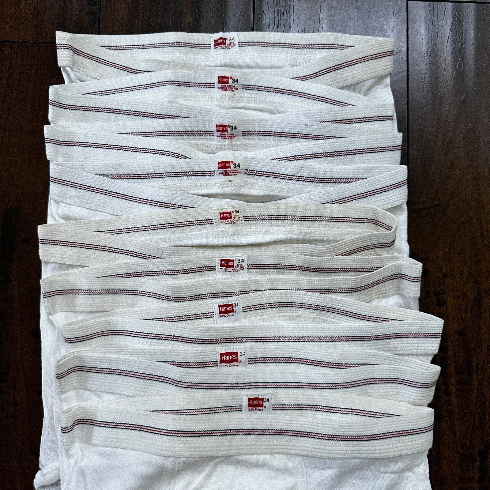 Hanes Briefs Men Size 34 White Cotton Black Stripes 9 Pair Vintage USA Lot 1960s