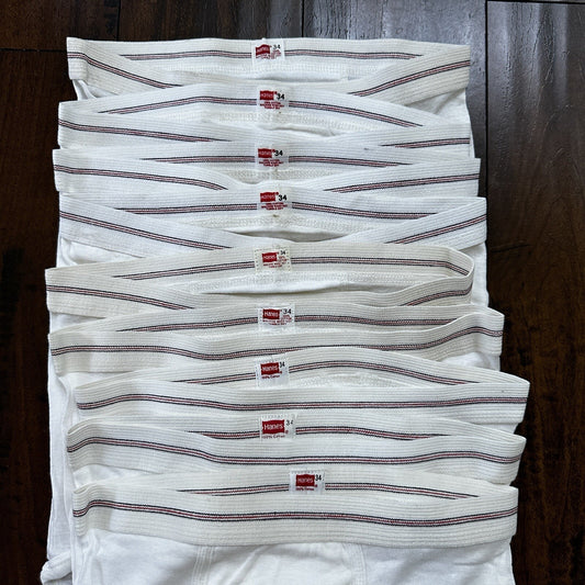 Hanes Briefs Men Size 34 White Cotton Black Stripes 9 Pair Vintage USA Lot 1960s