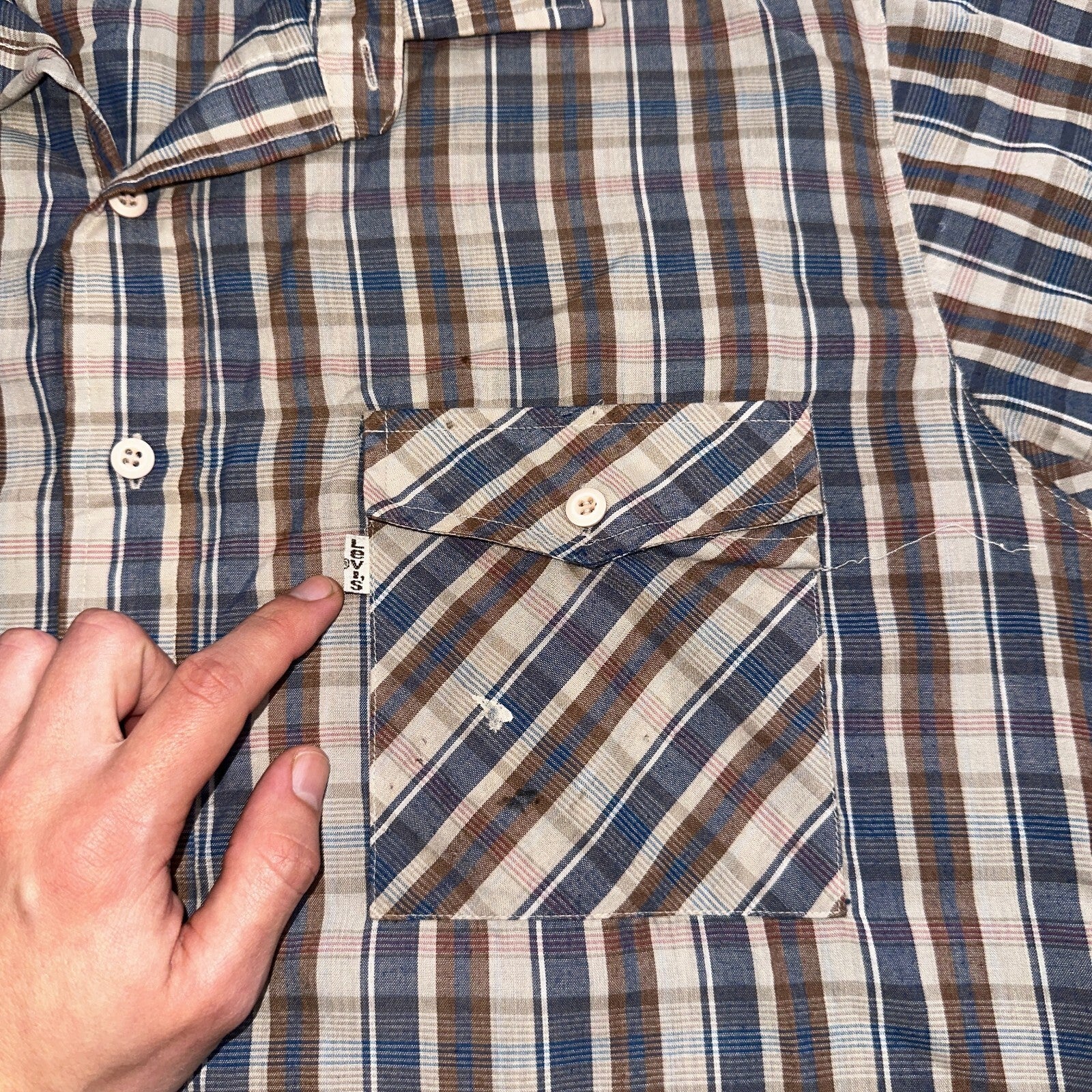 Levis VTG 1980s Button Shirt Mens L Plaid 80s Cowboy Shirt Korea Short Sleeve