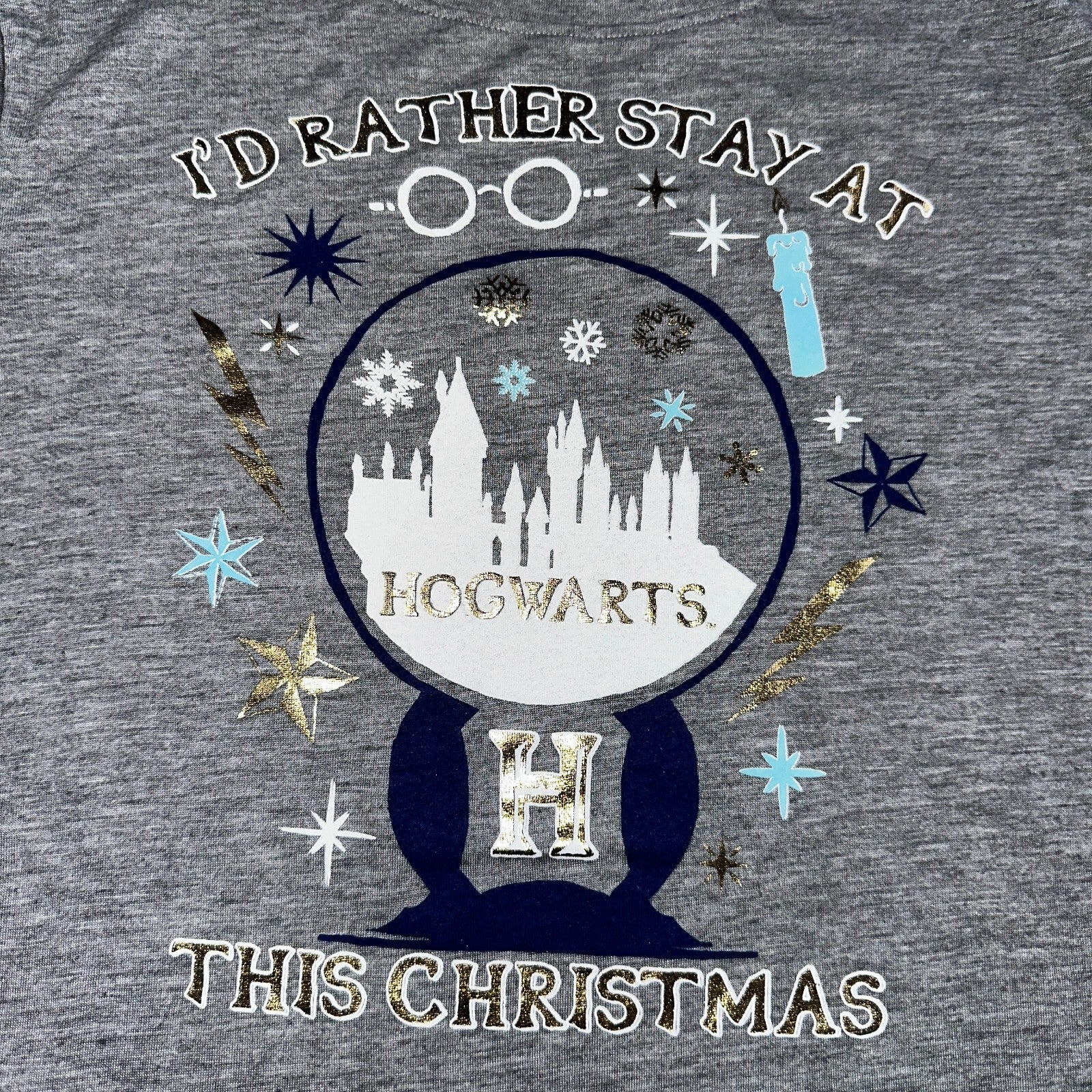 Harry Potter I'd Rather Stay at Hogwarts This Christmas T Shirt Jr Size M 7-9