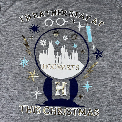 Harry Potter I'd Rather Stay at Hogwarts This Christmas T Shirt Jr Size M 7-9
