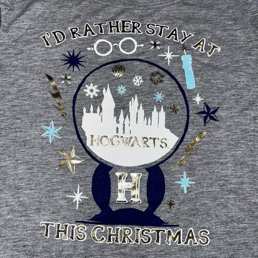 Harry Potter I'd Rather Stay at Hogwarts This Christmas T Shirt Jr Size M 7-9