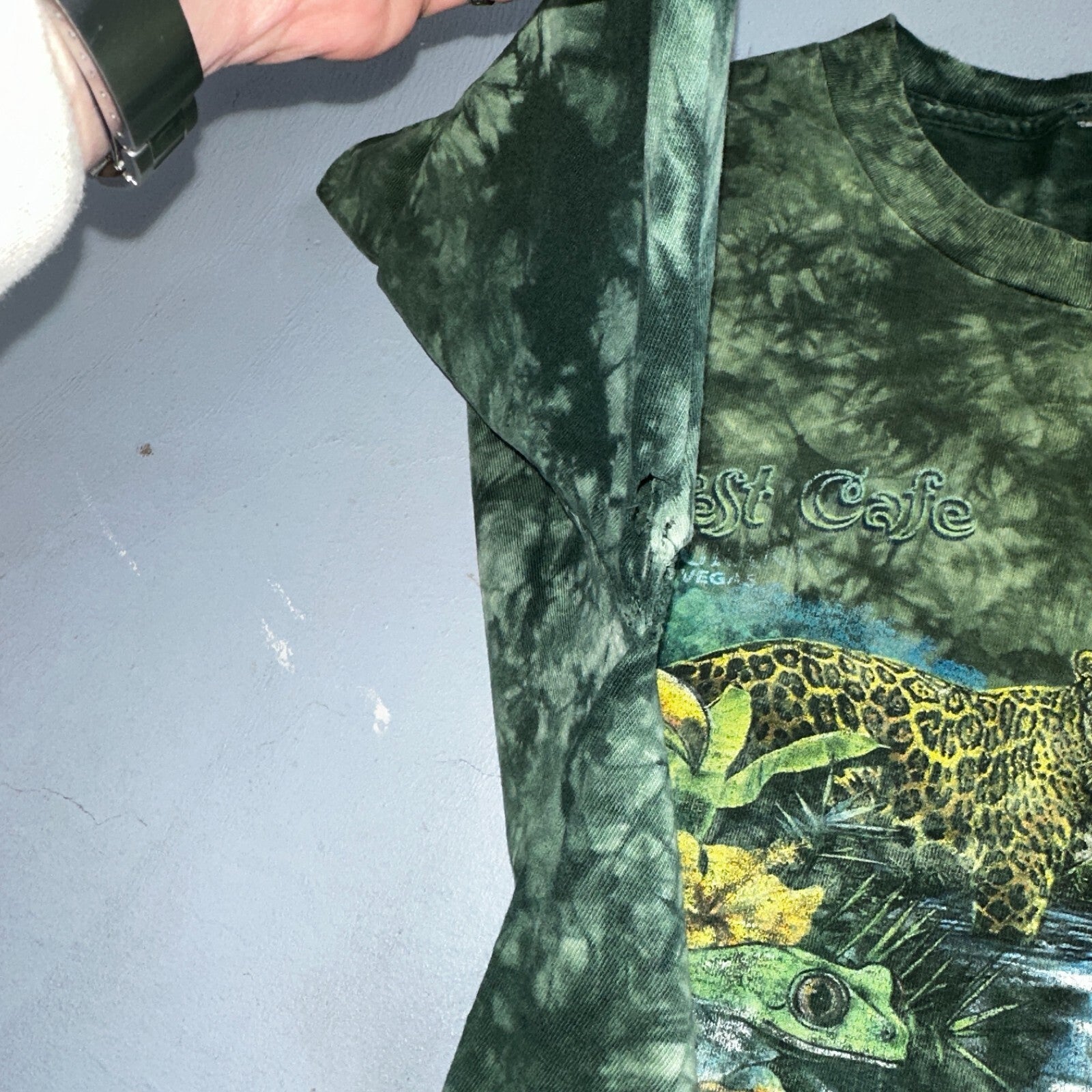 Rainforest Cafe VTG Shirt Mens Large Green Tie Dye Las Vegas Y2K Faded THrashed