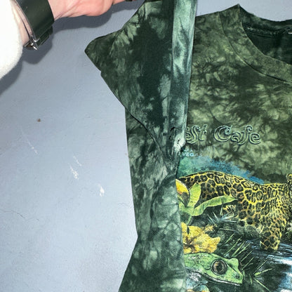 Rainforest Cafe VTG Shirt Mens Large Green Tie Dye Las Vegas Y2K Faded THrashed