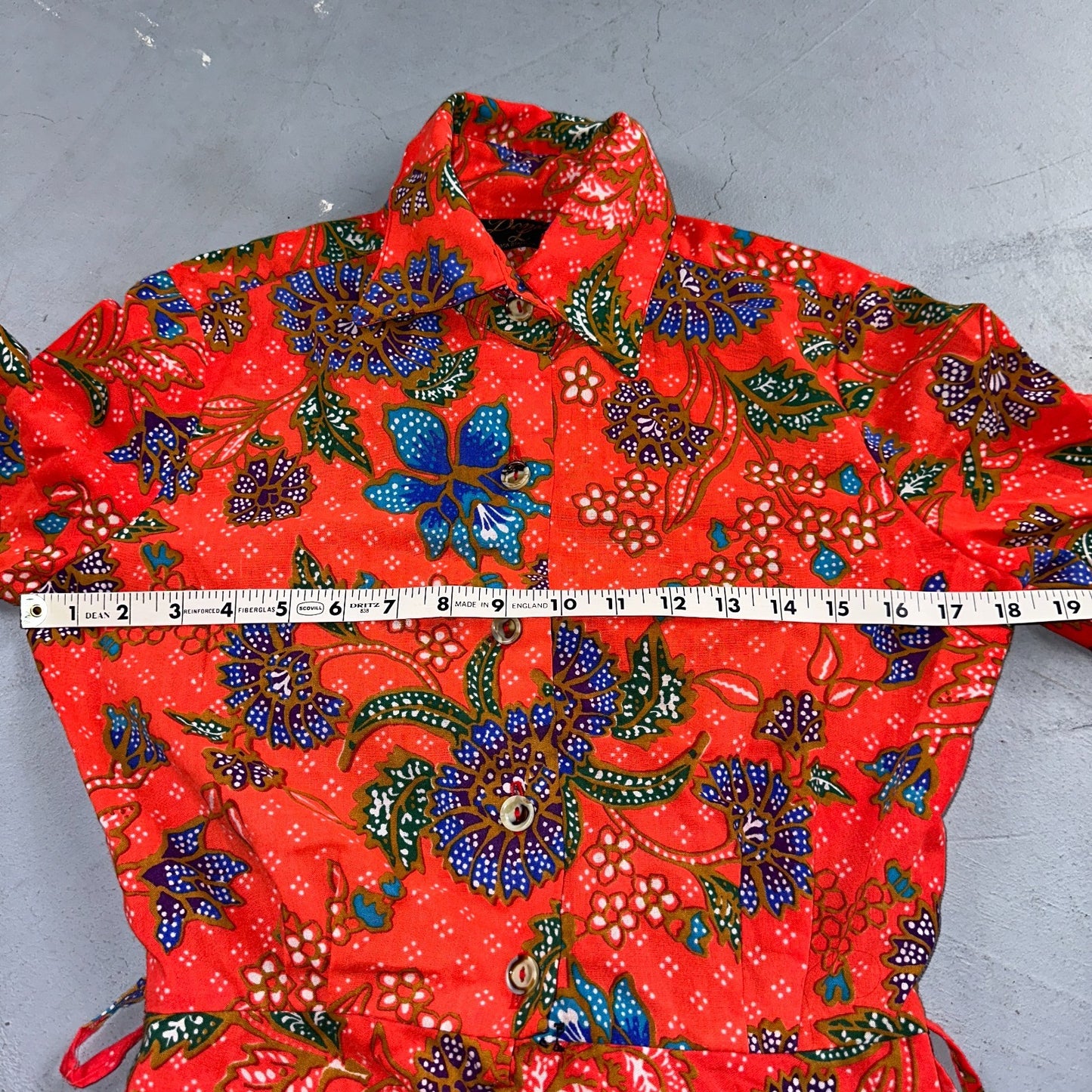 Vintage Denise Maxi Dress Red Floral Batik Boho 70s Style Hermosa Beach CA Rare