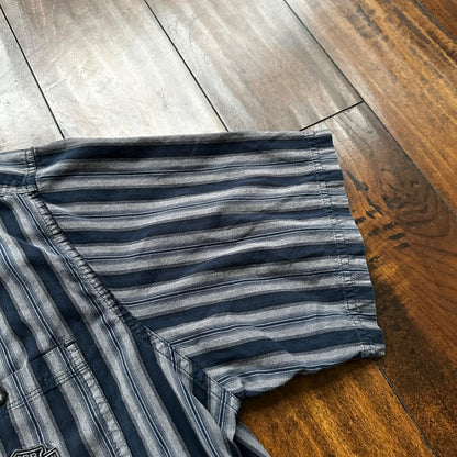 Harley Davidson Shirt Button Up XL Short Sleeve VTG Embroidery Striped Blue