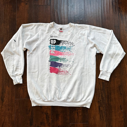 VTG Anaheim Crewneck Sweatshirt 1980s Post Op Hospital Paint Splatter Graphic