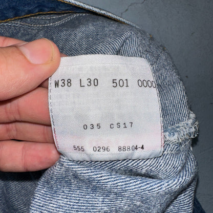 Levis 501 Vintage 90s USA XX Straight Leg Jeans Blue Med Wash 38x30 Act 36x27