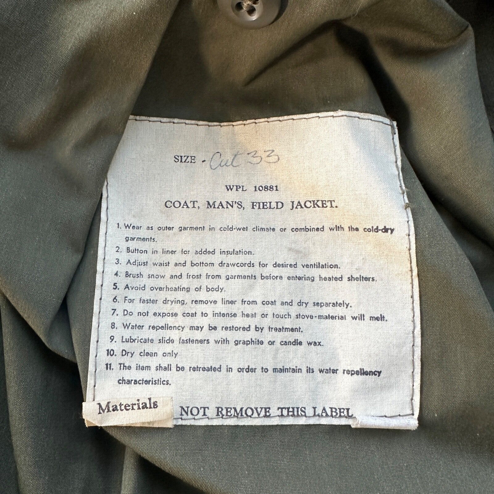 VTG Military M-1943 Combat Field Jacket 1950s Civilian Size M Regular M43