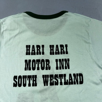Hari Hari Motor Inn VTG T Shirt Funny Drinking Alcohol Joke Humor Barrel 70s