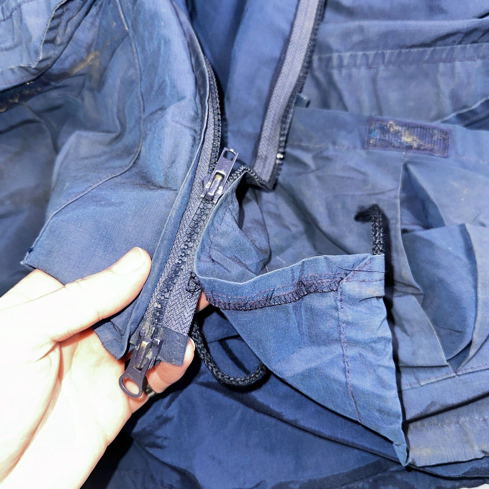 Eddie Bauer VTG Hooded Barn Jacket S Blue Cotton Chore Coat Track Hiking 90s