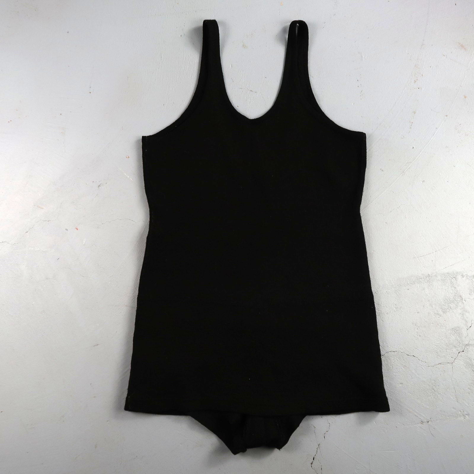 Antique 1920s Black Solid Wool Bathing Suit Women Swimsuit Art Deco 20s 30s