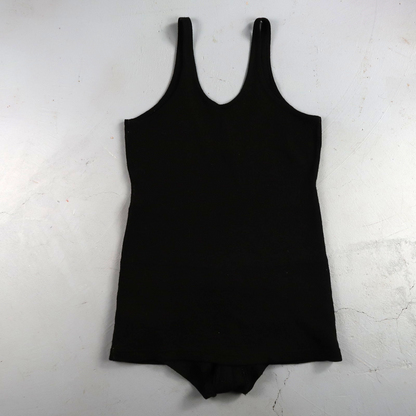 Antique 1920s Black Solid Wool Bathing Suit Women Swimsuit Art Deco 20s 30s