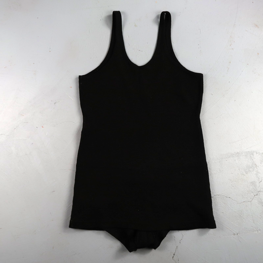 Antique 1920s Black Solid Wool Bathing Suit Women Swimsuit Art Deco 20s 30s