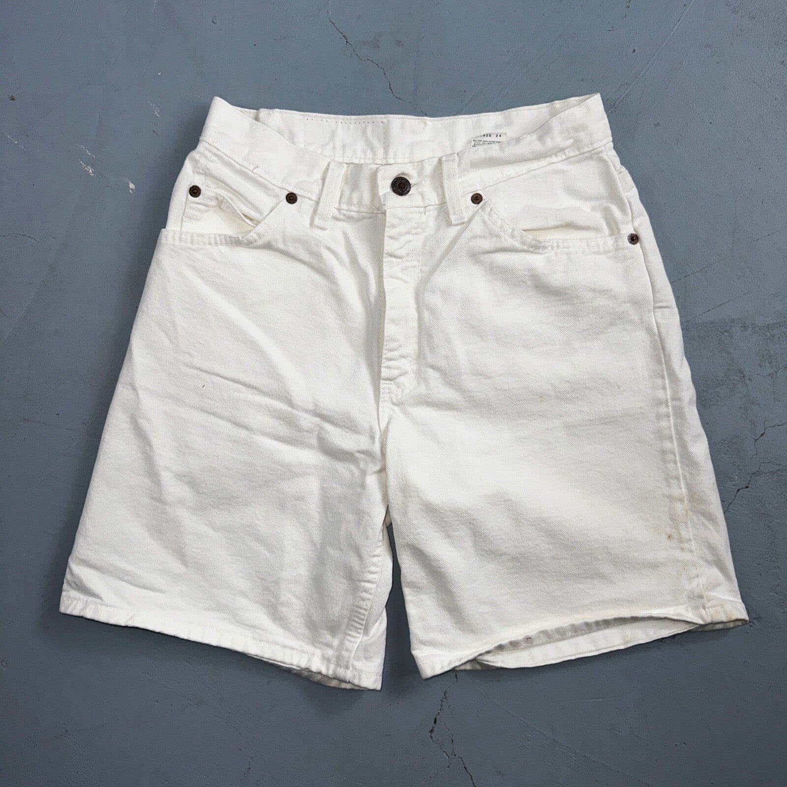 Vintage 90s Levis 950 White Denim Orange Tab Relaxed Shorts 7 High Waist