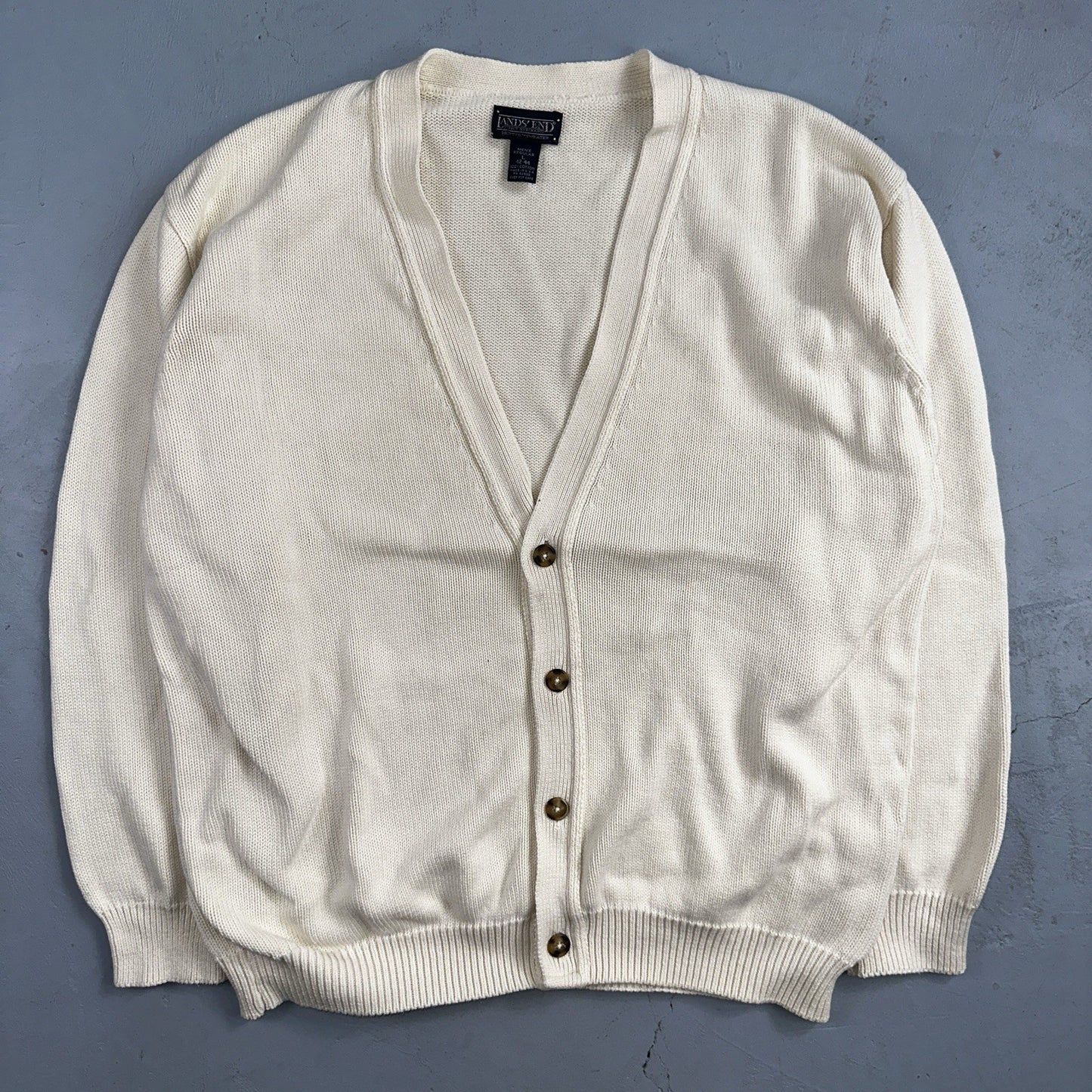 Vintage Lands' End Cardigan Sweater Men's Large White Button Front Made in USA