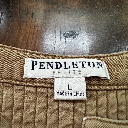 Pendleton Petite Women Jacket Crop Swing Blazer Size Large Cute Tan Brown