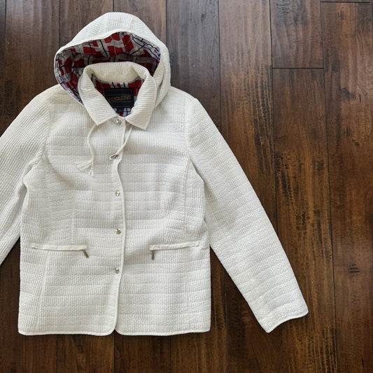PENDLETON White Button Front Hooded Jacket Coat Size L Womens Warm Winter Vtg