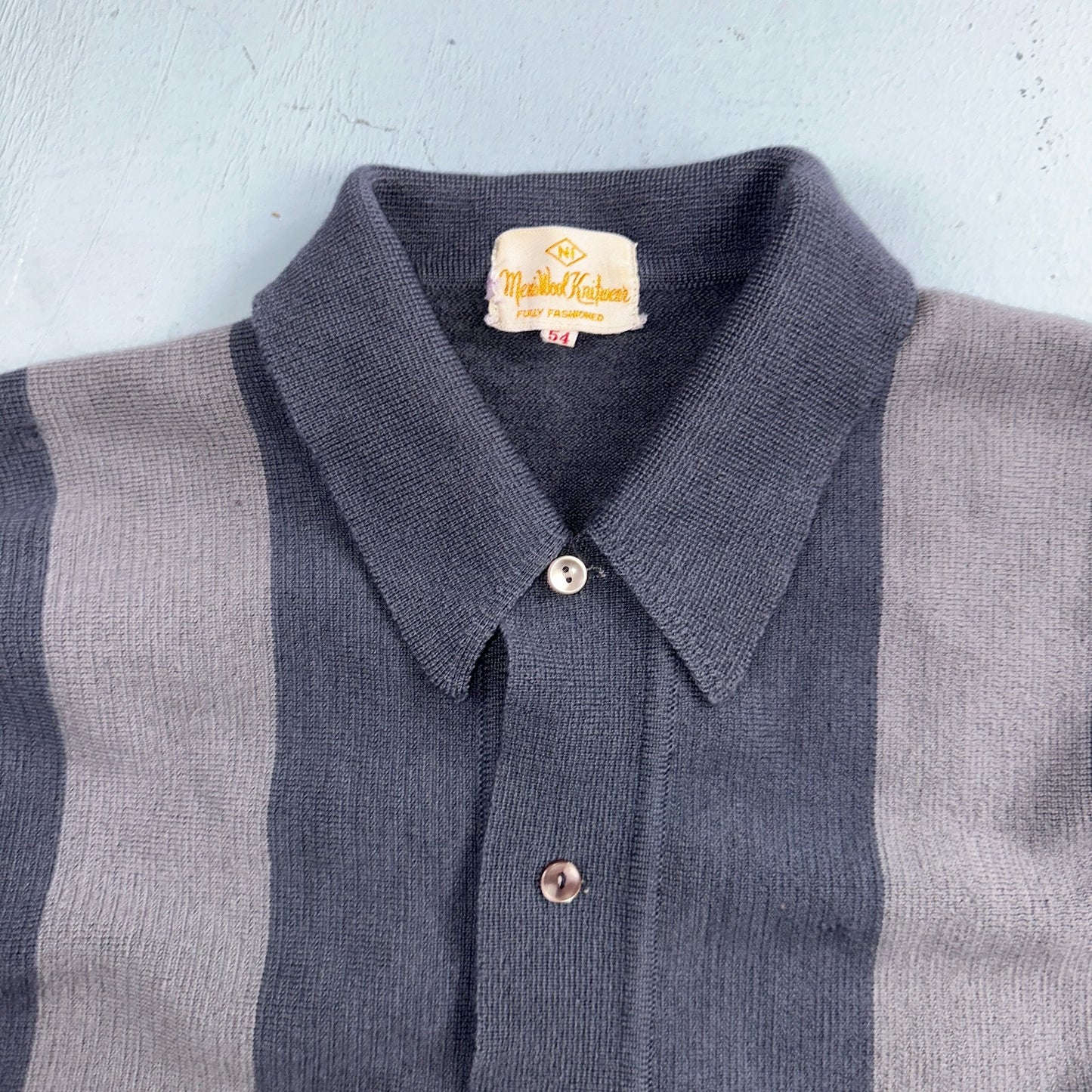 VTG 1960s Kintted Shirt Polo Gray Loop Collar Cardigan Sweater Rockabilly Kramer