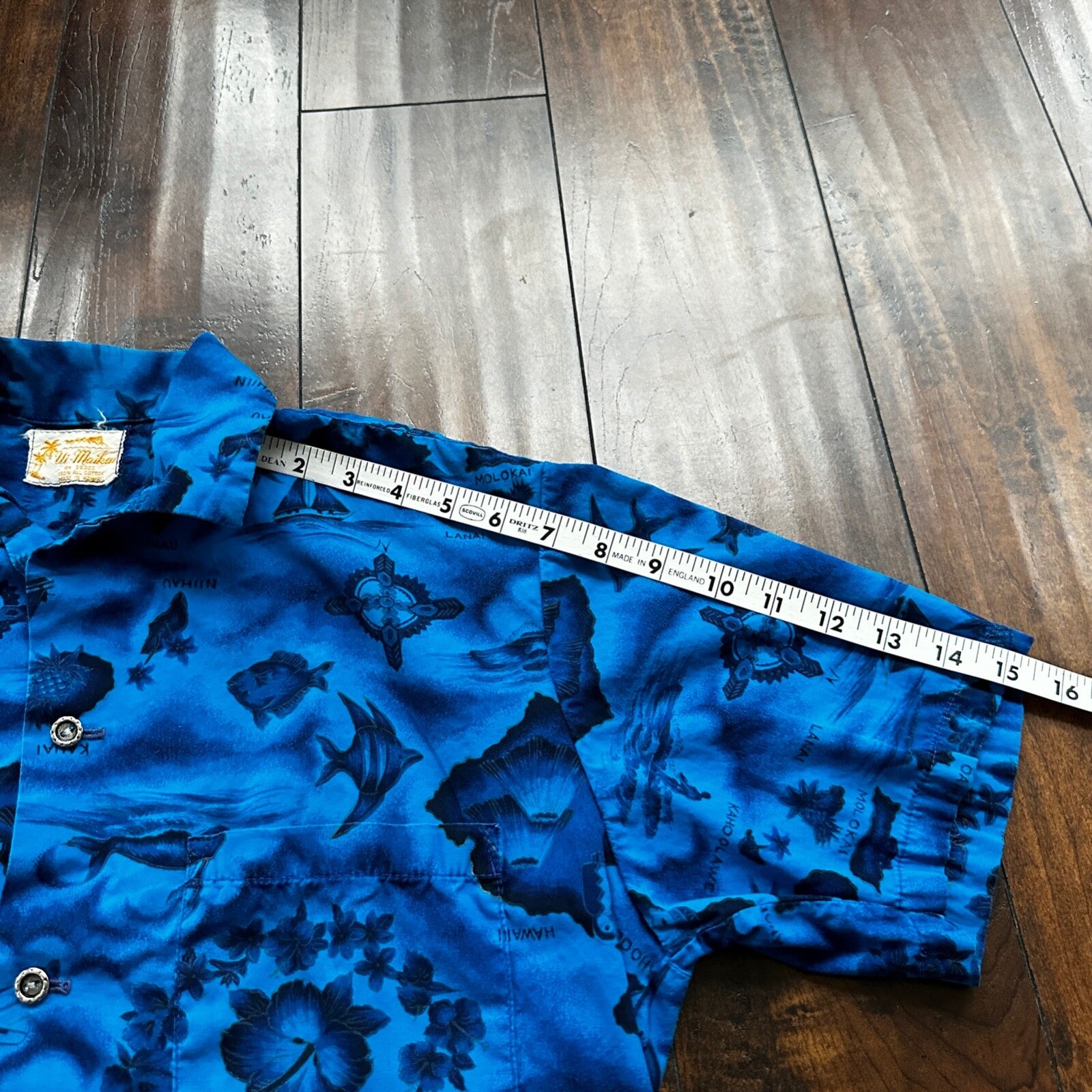 Ui-Maikai Vintage 1960s Barkcloth Blue Hibiscus Dress And Shirt Rockabilly Rare