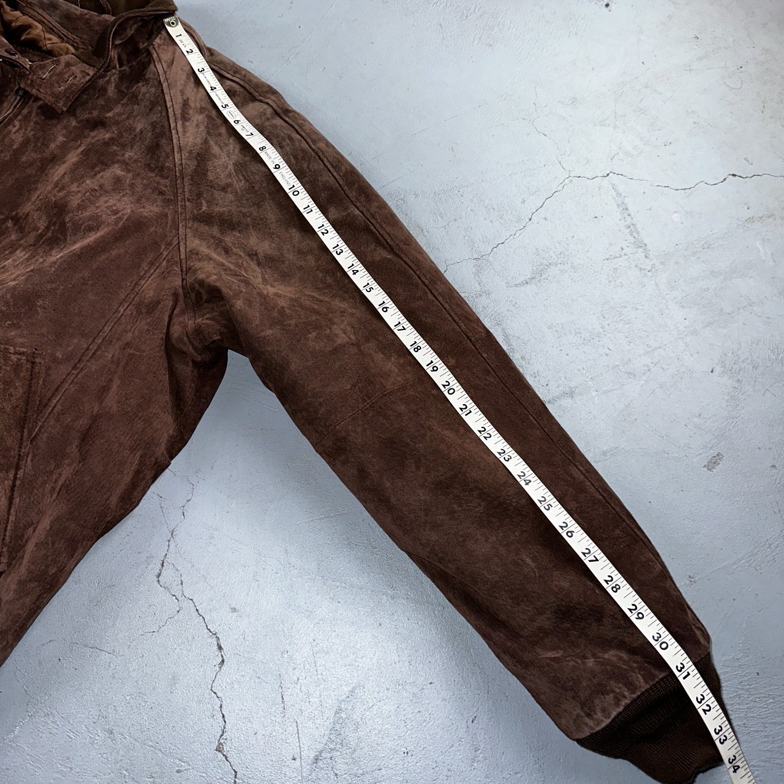 Vintage 90s Suede Leather Brown Bomber Jacket XL Retro Aviator Landing Leather