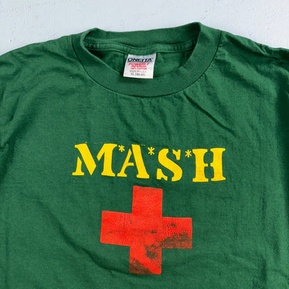Oneita Mash Red Cross XL VTG T Shirt Single Stitch Green Army Medical USA