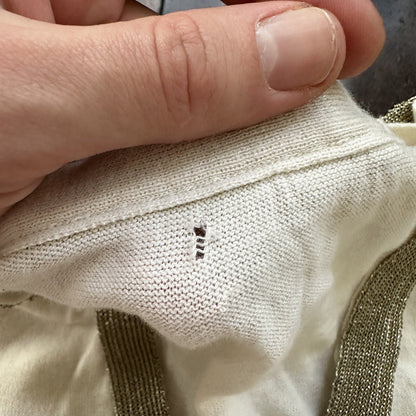 Vintage 1970s Women's White Gold Cardigan Sweater Cute Accent Button Up 70s