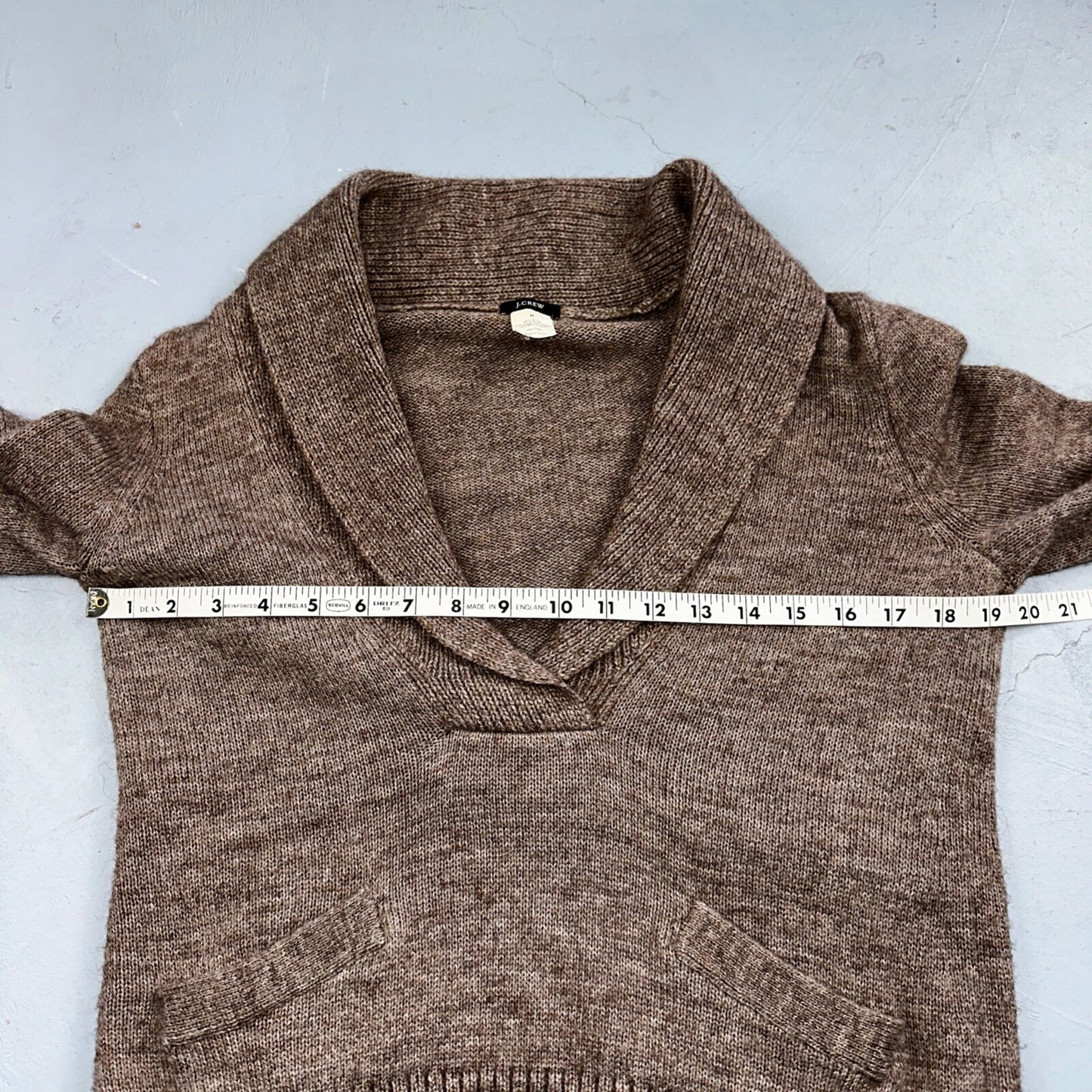 J.Crew Shawl Popover Sweater Brown Merino Wool Alpaca Size M Long Sleeve Cozy