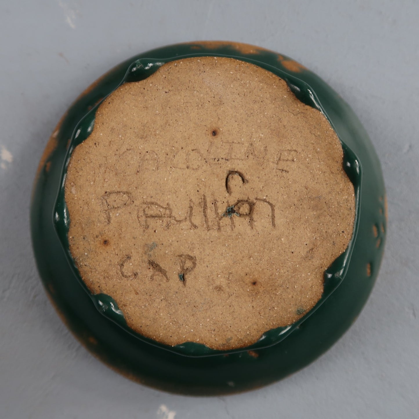 Green Glazed Small Size Motif Bowl Cute Ceramic Green VTG 90s Handmade Art Folk