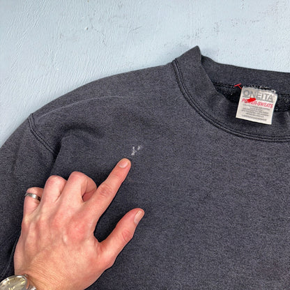 Oneita Shark Sweatshirt L 1990s VTG Crewneck Dive Swim Black Ocean Rap Fish