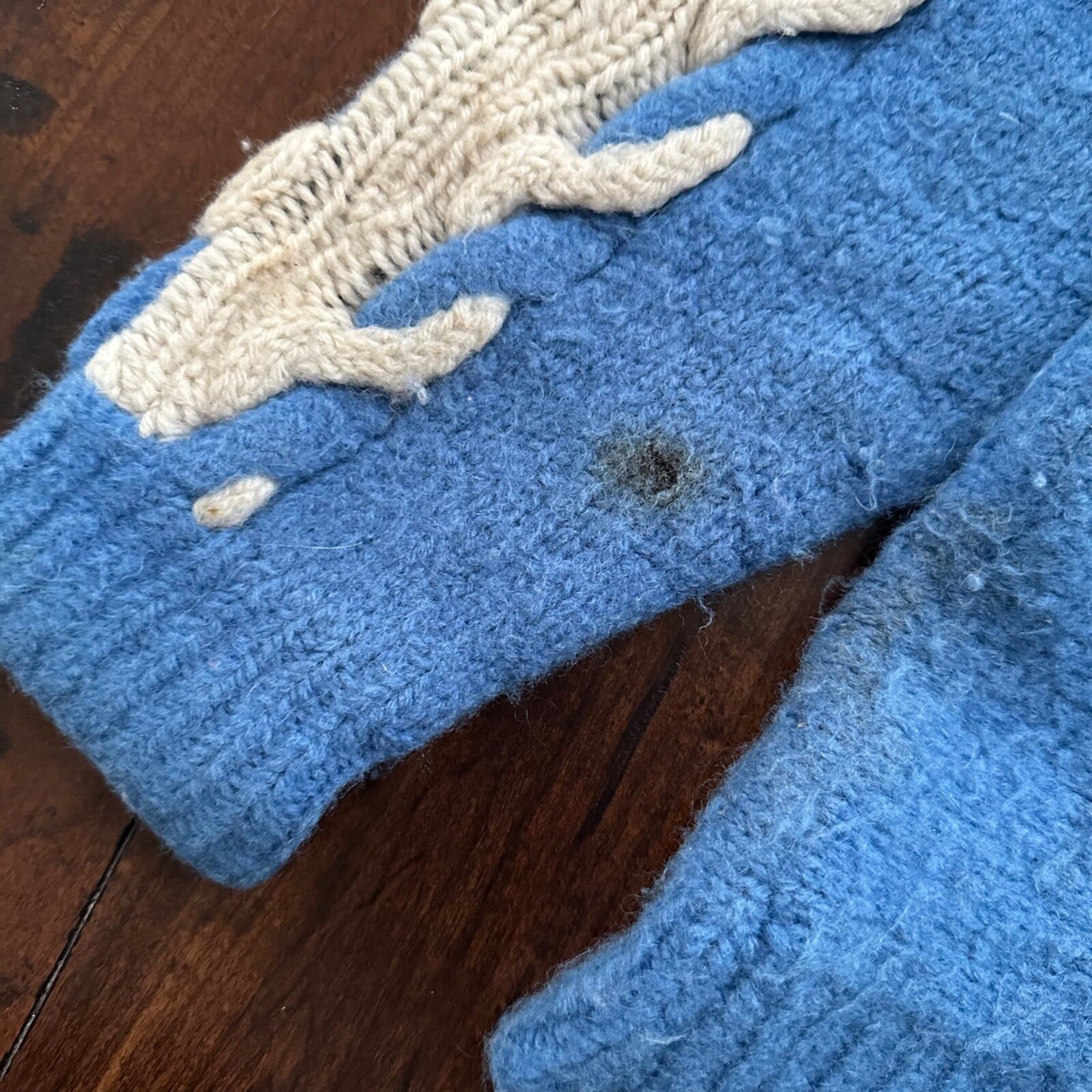 Vintage Handmade Wool Knit Sweater S Blue Pattern 1940s 1950s Rare 40s 50s WWII