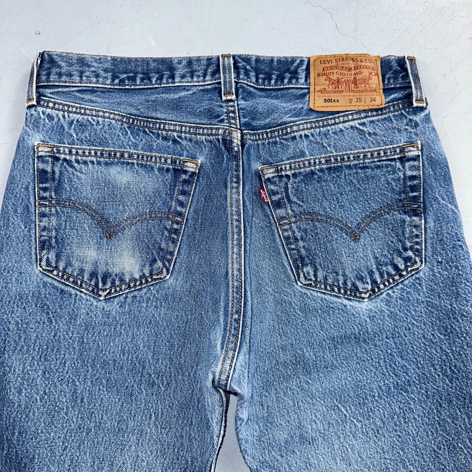 Levis 501 Vintage 90s USA XX Straight Leg Jeans Blue Med Wash 35x34 Act 32x30