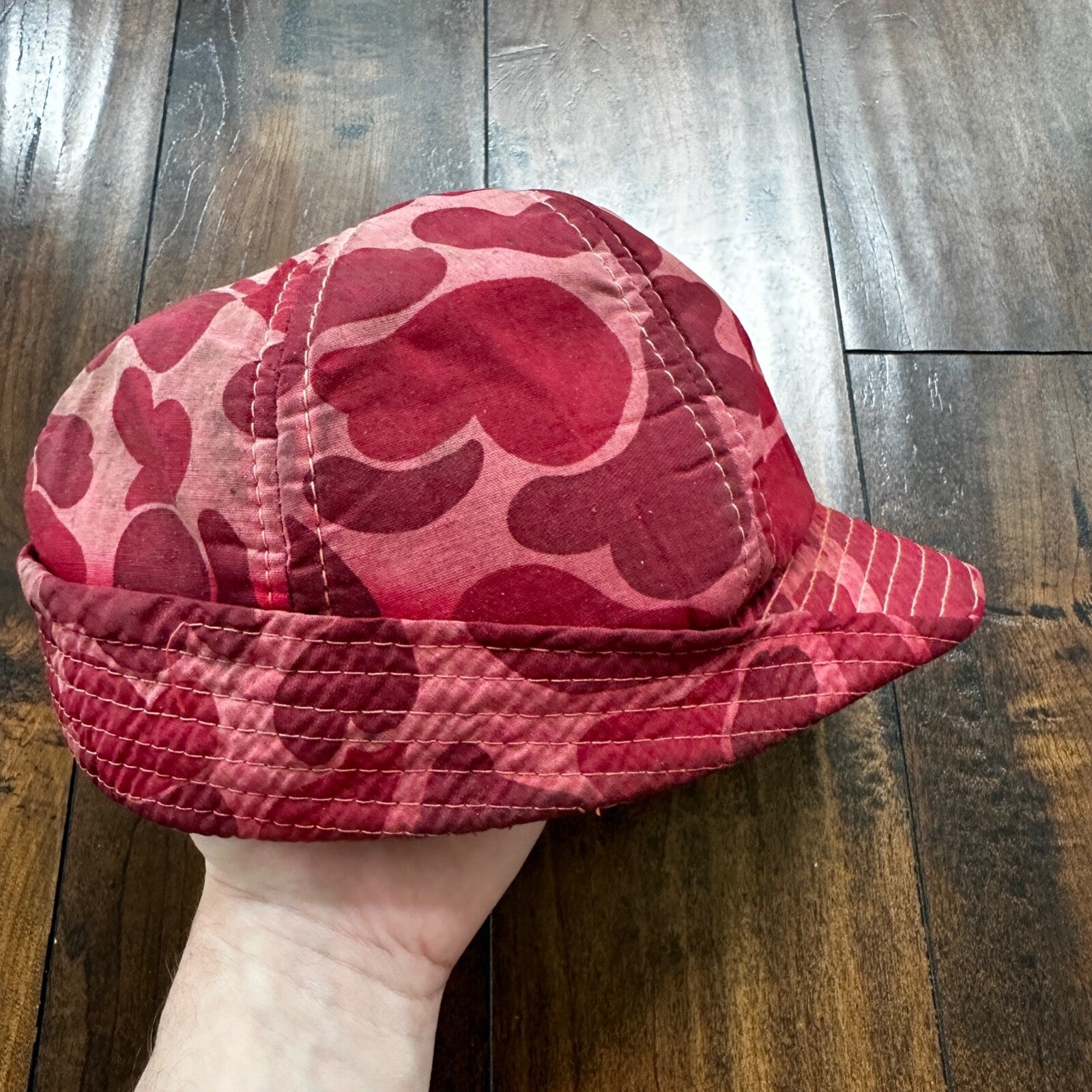 Frogskin 70s Fisherman Vintage Hat Bucket POST WWII Frog Skin Pink Red Camo