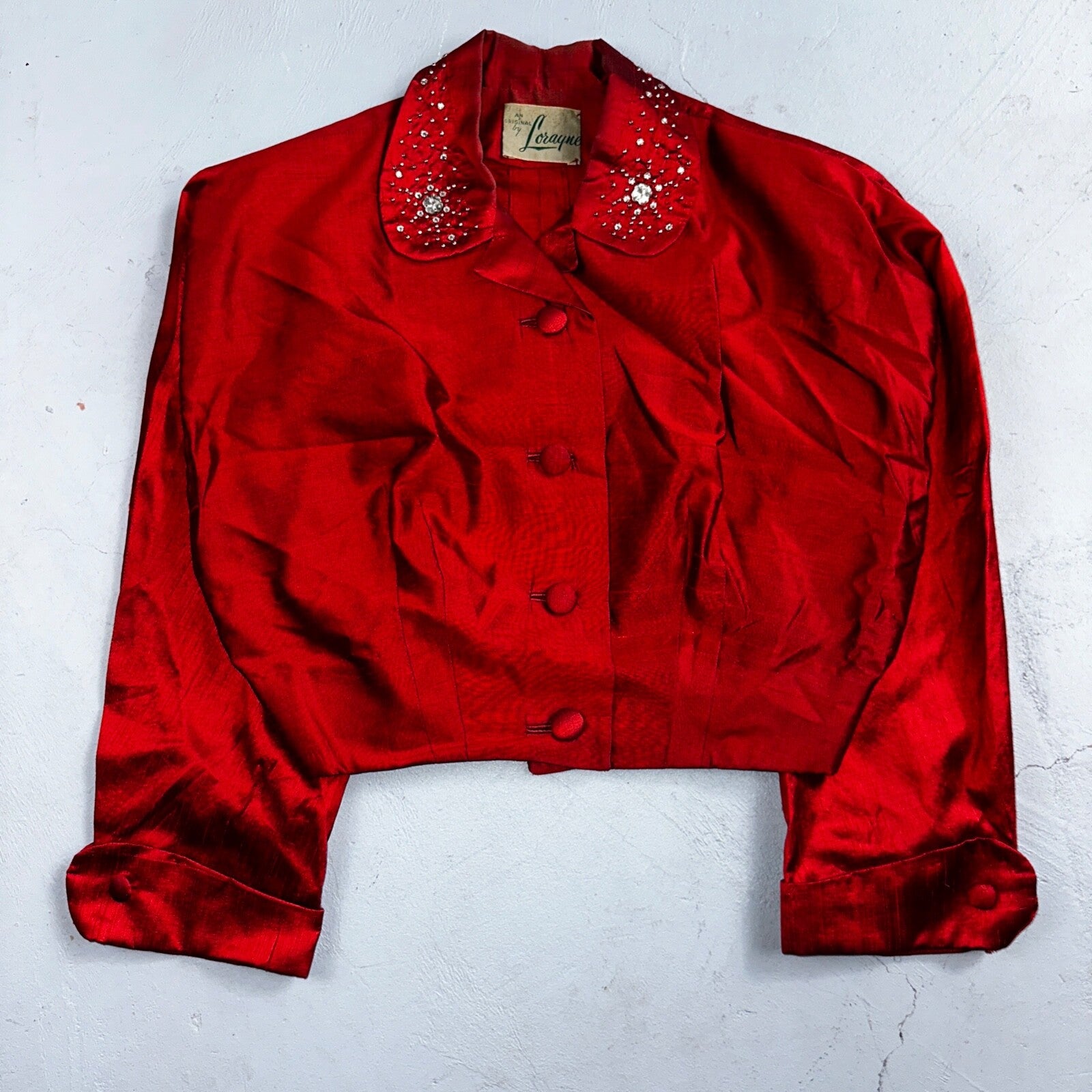 Real Vintage 1940s Lorayne Original Long Red Top Button Down Dress Women's 40s