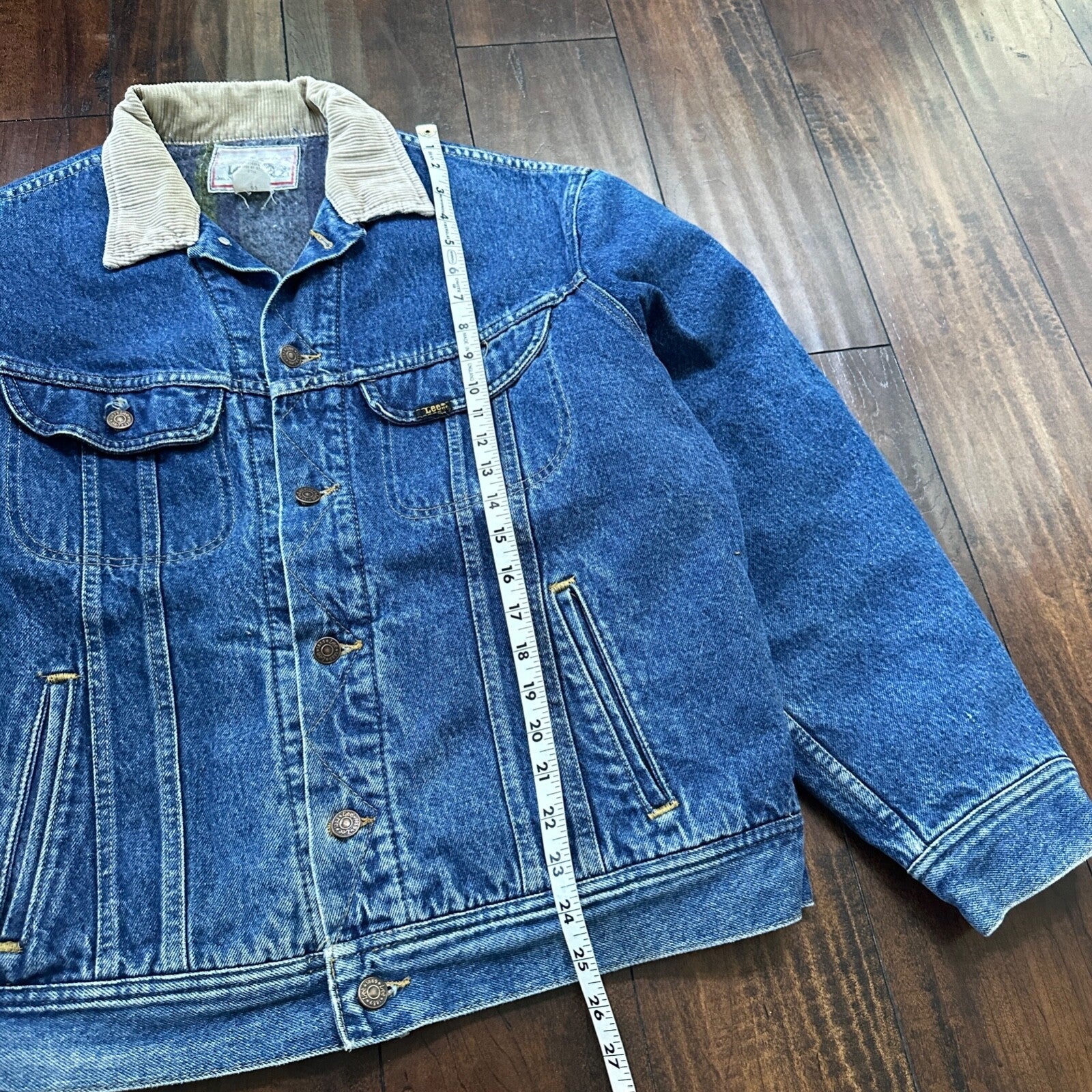 VTG Lee Storm Rider Blue Denim Blanket Lined Jacket Sz L Regular Wool USA MADE