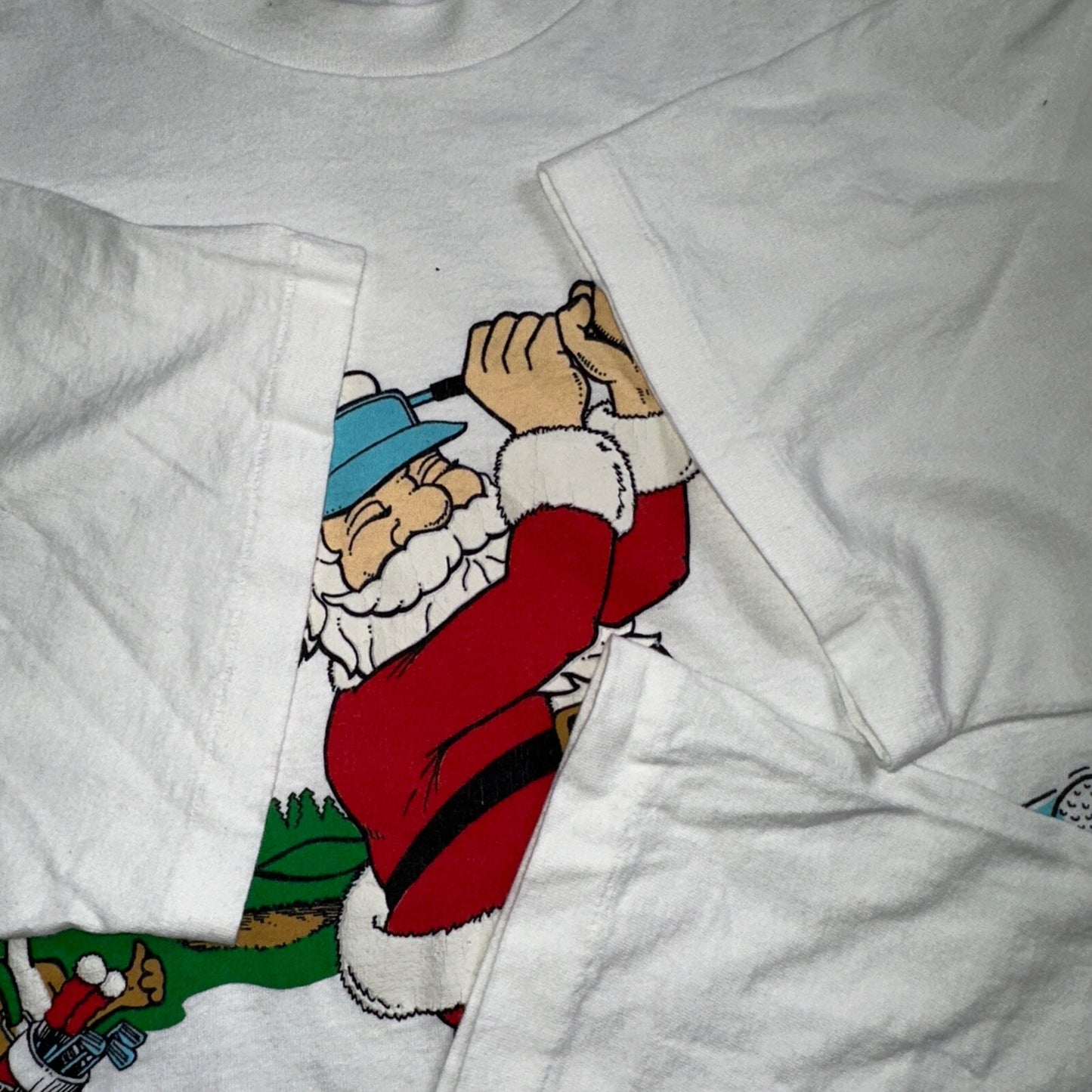 Christmas Santa Claus VTG T Shirt 90s Single Stitch Reindeer Funny Golf Dad XL