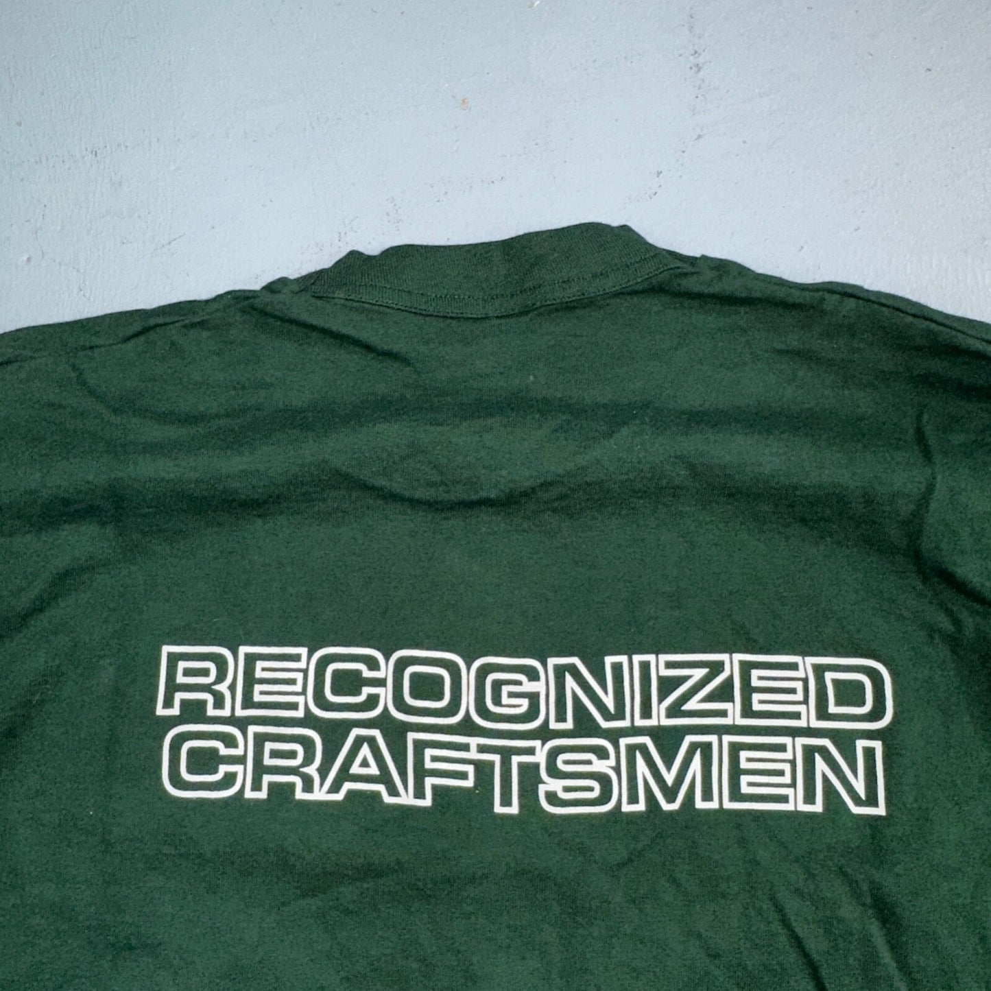 Fruit of the Loom USA Flag VTG T Shirt Redman Home Construction Large Green