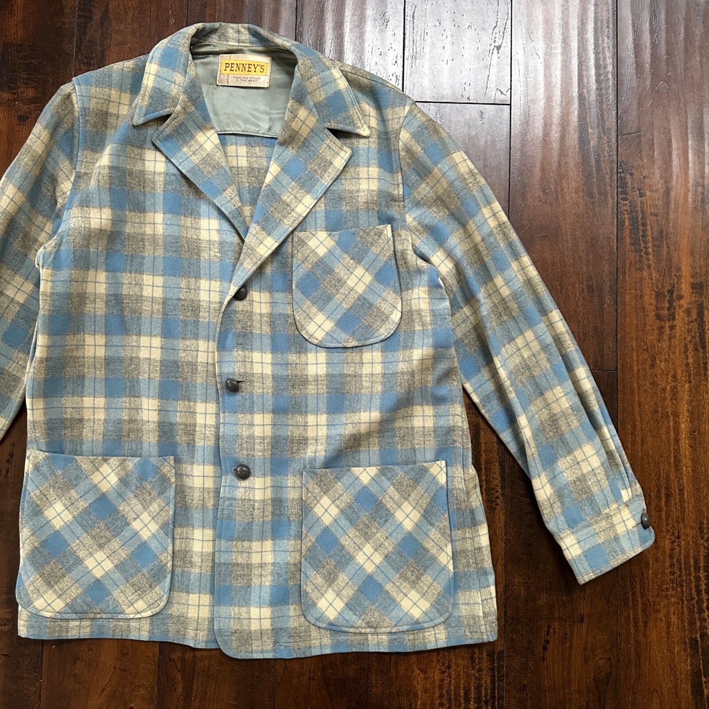 VTG 50s Penney's Chore Coat Shadow Plaid Rockabilly Wool Flannel Shirt 1950s