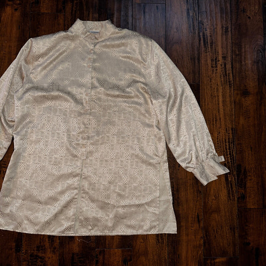 Vintage Christie & Jill Brown Print Button Down Shirt Top Blouse Women Size XL