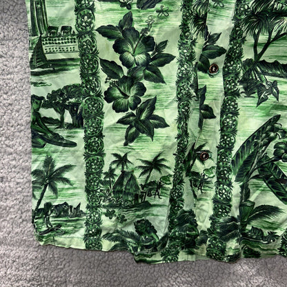 Vintage 50s Hawaiian Aloha Print Shirt Rockabilly Honolulu 60s Button USA Green